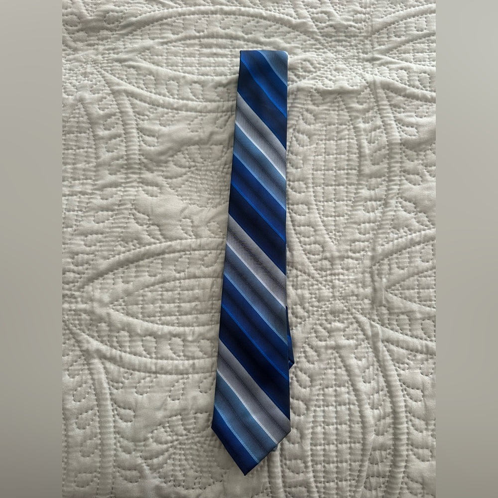 Pierre Cardin Blue Navy Gray Striped Men's Slim Tie